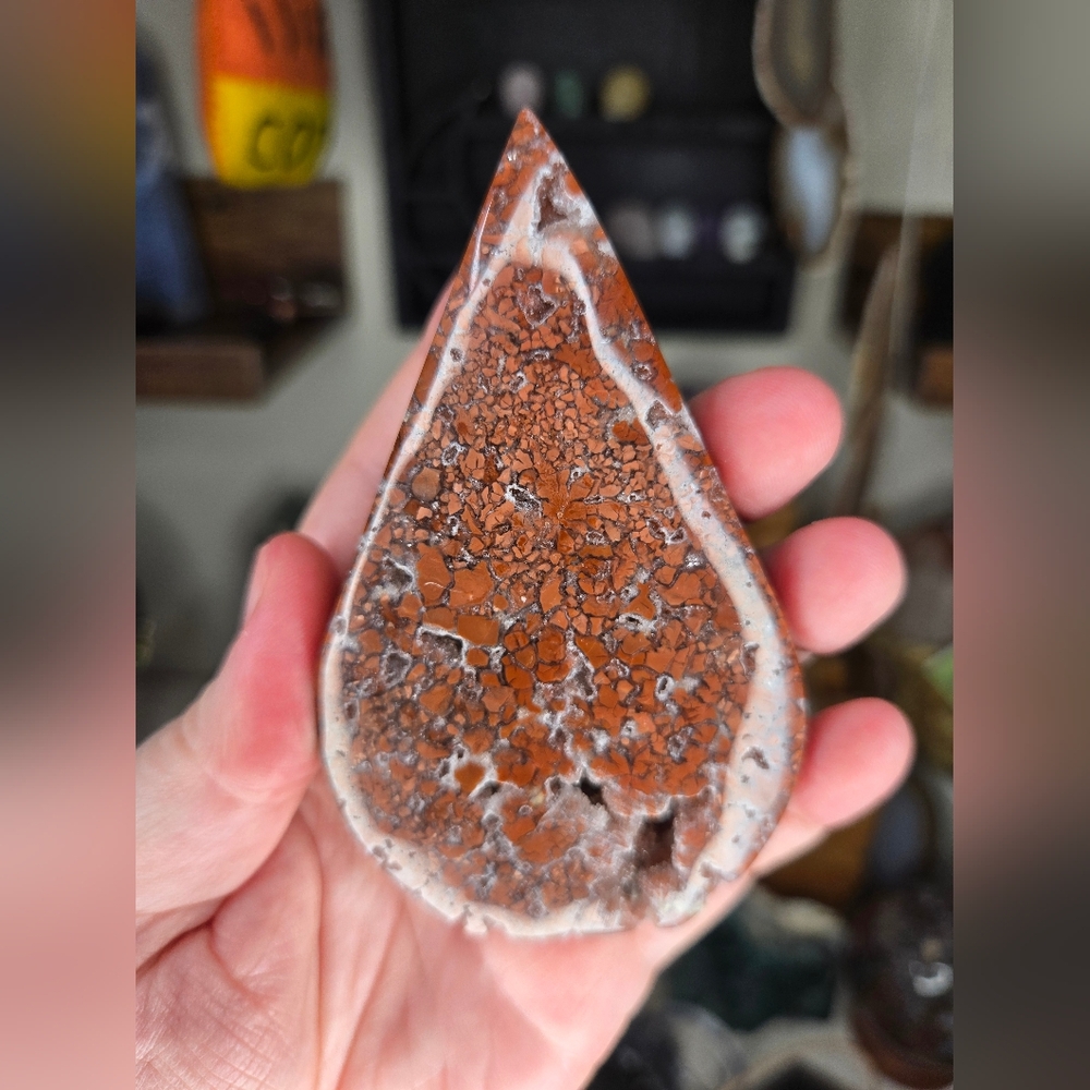 Druzy Red Cotton Candy (Pink) Agate Teardrop Flame Crystal Carving